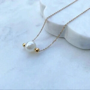 𝅺pearl Necklace 14k Gold Plated